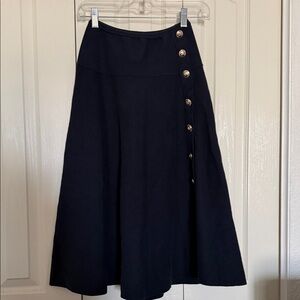 Ann Taylor Navy A-Line Skirt with Button Accents
